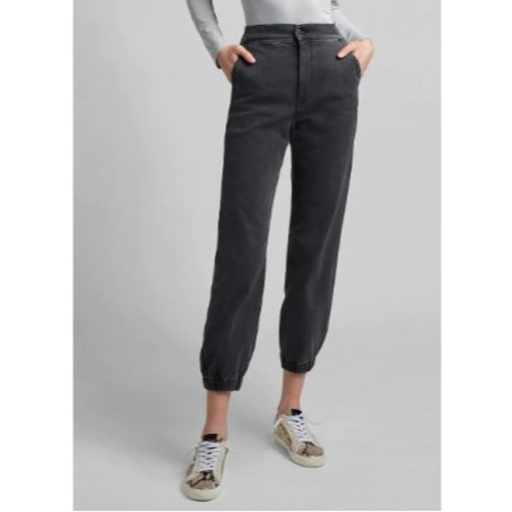 Express Jogger Size 6 Super High Rise Knit Denim Pants Black/Gray Elastic Waist - Picture 2 of 12